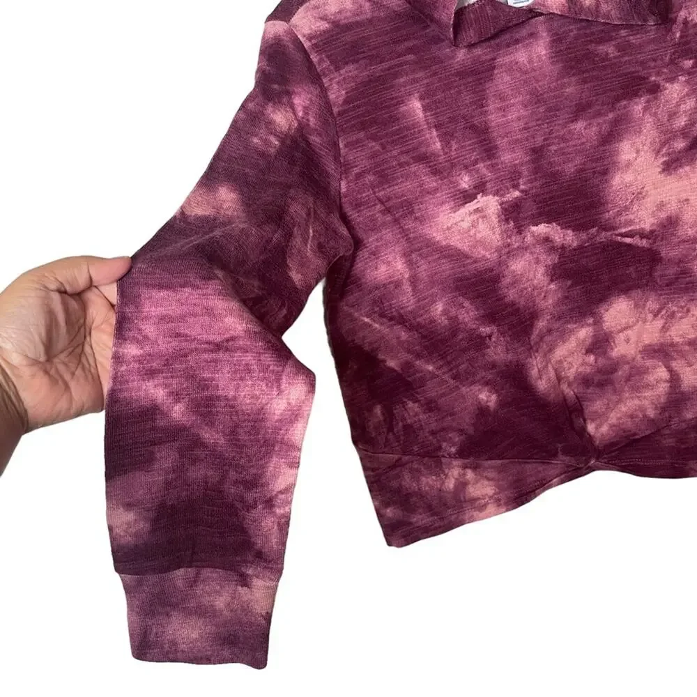 Old Navy Twist Tie Dye Long Sleeve Hoodie Raisin Pink Multi Size Large Girl